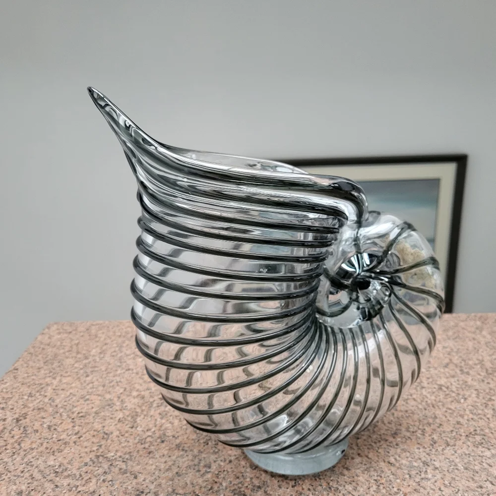Murano Seashell Glass Vase Oversized Nautilus Sea Art Decor Nautical 🐚